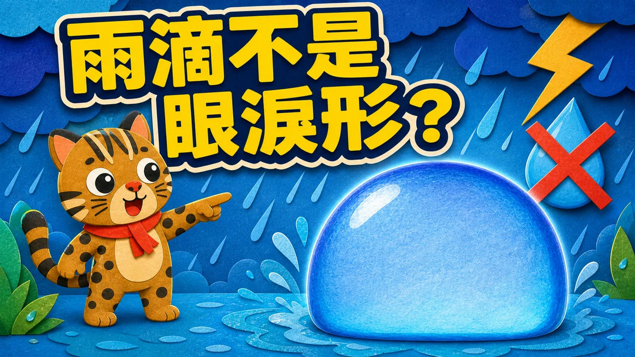 雨滴不是眼淚形影片封面，石寶指向圓扁的大雨滴