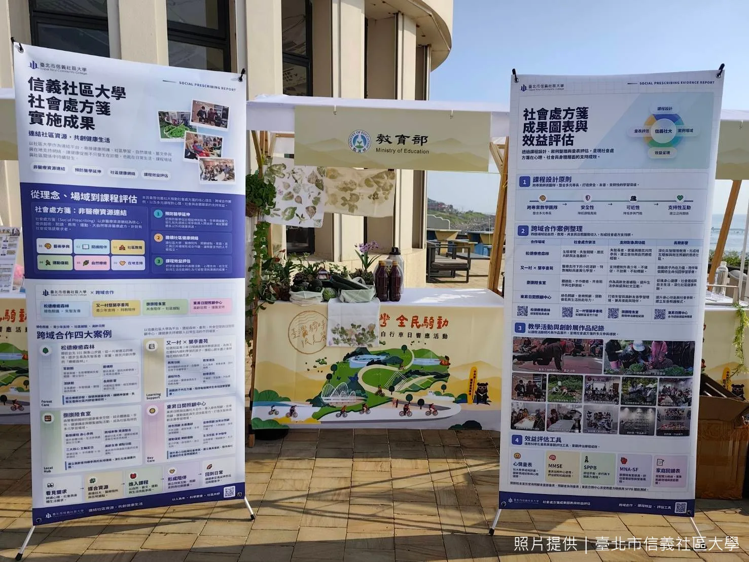 兩張成果展板於世界自行車日響應活動現場展出，後方可見教育部帳篷